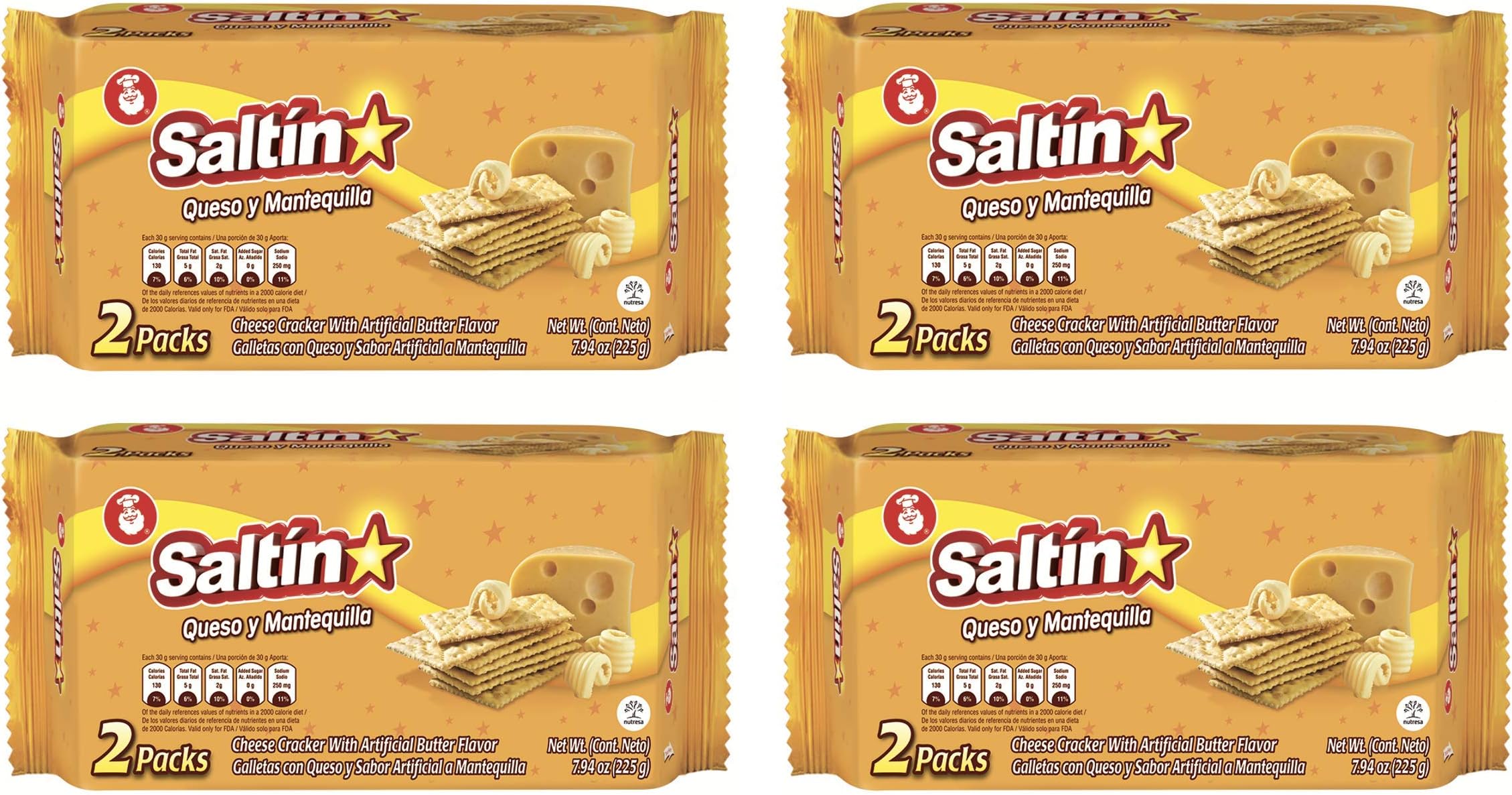 Saltin Noel Cheese and Butter Crackers | Perfect Blend of Cheese & Butter | 7.93 Oz (Pack of 4)