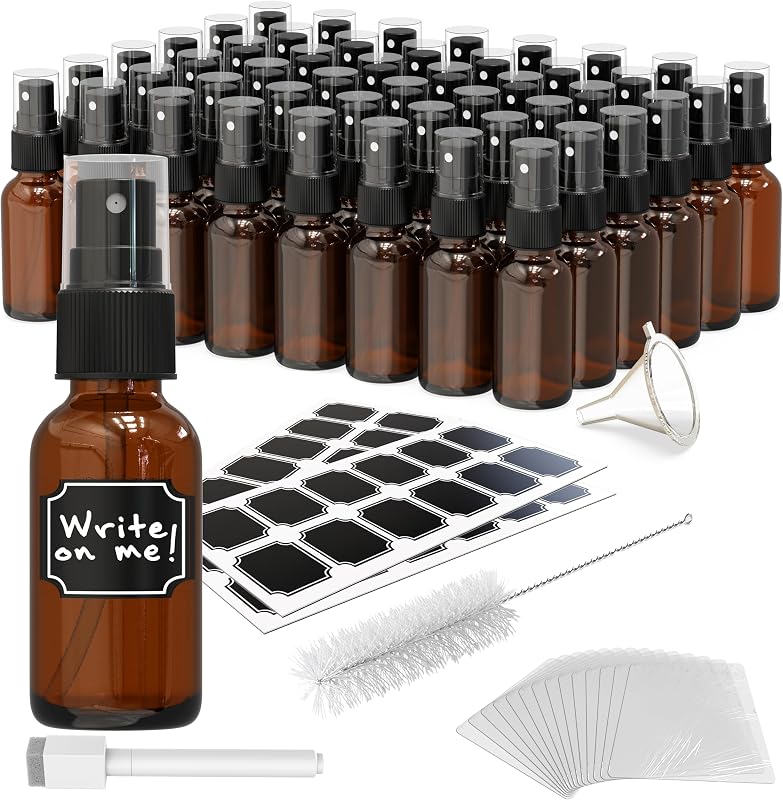 Nevlers Frascos Spray Recarregáveis de Vidro Âmbar, 30 mL, Pacote com 48