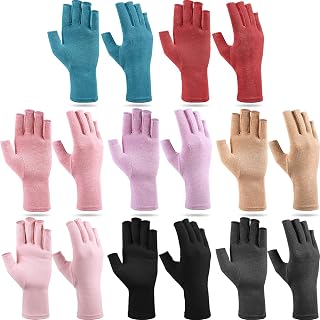 Crowye 8 Pairs Fingerless Arthritis Compression Gloves - Pain Relief for Typing, Crafting, Men & Women