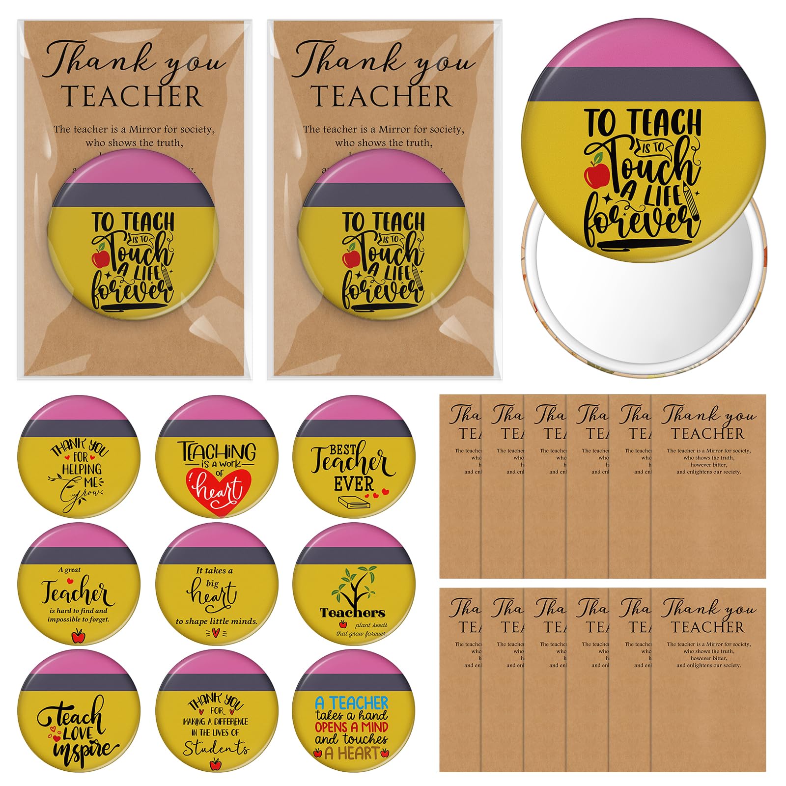 40 Sets Christmas Appreciation Gifts for Teacher Best Teacher Ever Pocket Mirror with Cards Christmas Party Supplies Employee Thank You Gifts for Staff School Supplies (Pencil)