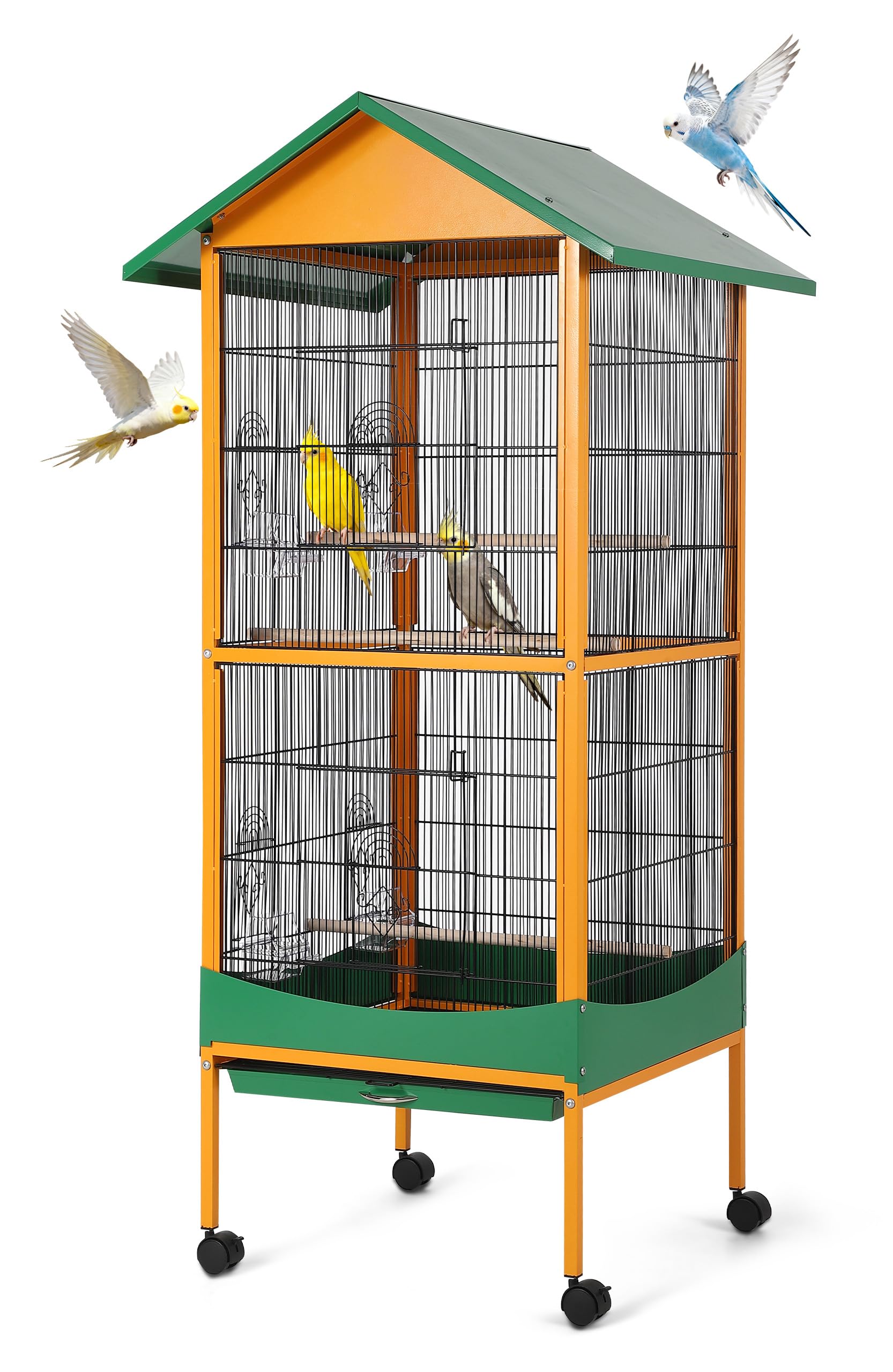Garvee Bird Cage, 66''H Extra Large Bird Cage, w/Removeble Tray, Waterproof Roof, Easy to Clean, Lockable Caster, Indoor& Outdoor Application for Conure,Macaw,Budgie,Cockatiel,Lovebirds,Parakeet