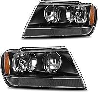 Vista 1 de DWVO Conjunto de faros delanteros compatible con Grand Cherokee OE 1999, 2000, 2001, 2002, 2003, 2004, carcasa negra