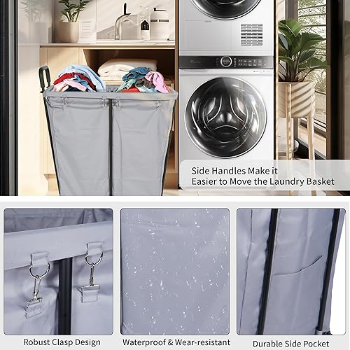 Miniatura 2 de Laundry Cart with Lockable Wheels 2 Section, 240L Large Capacity Commercial Laundry Sorter Rolling Laundry Cart with Sturdy Steel Frame and