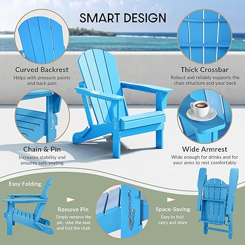Vista 7 de WestinTrends Malibu HDPE - Silla plegable Adirondack de polietileno para exteriores, color azul pacífico Pacific Blue
