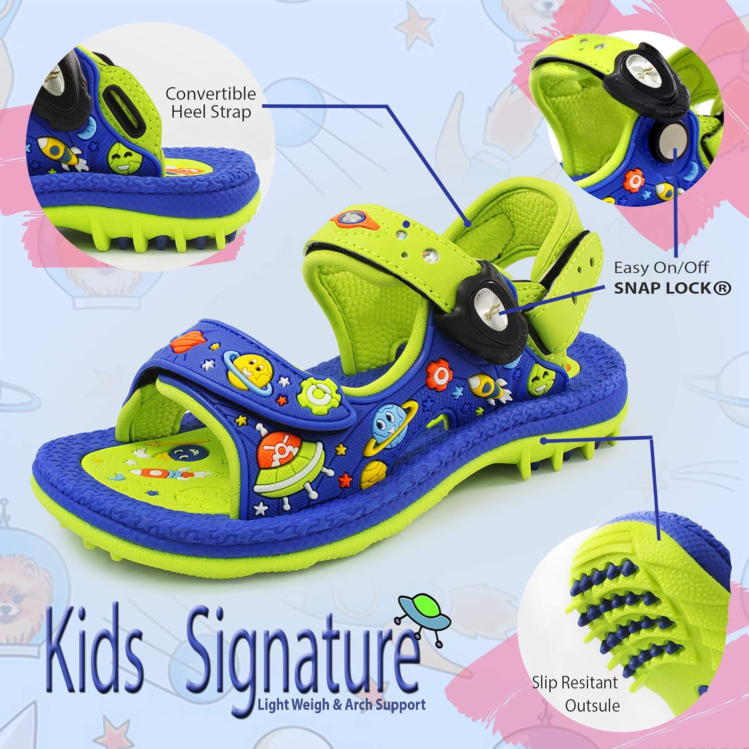 Gold Pigeon Shoes Easy SNAP LOCK Outdoor Water Kids Toddler Sandals for Girls & Boys. Everyday, Vocation, Pool, Summer, Beach Essentials.