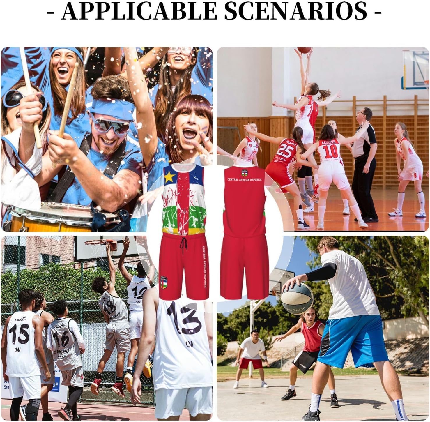 Central African Republic Flag Grain (2) Basketball Jersey Uniform Suit for Men Adults Training Athletic Set