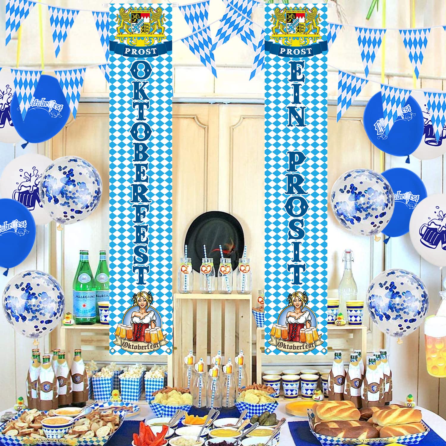 Oktoberfest Deko Set Komplett – 10 M Wimpelgirlande, 2 Willkommensbanner, Tischdecke & 12 Luftballons Für Bierfest-Party