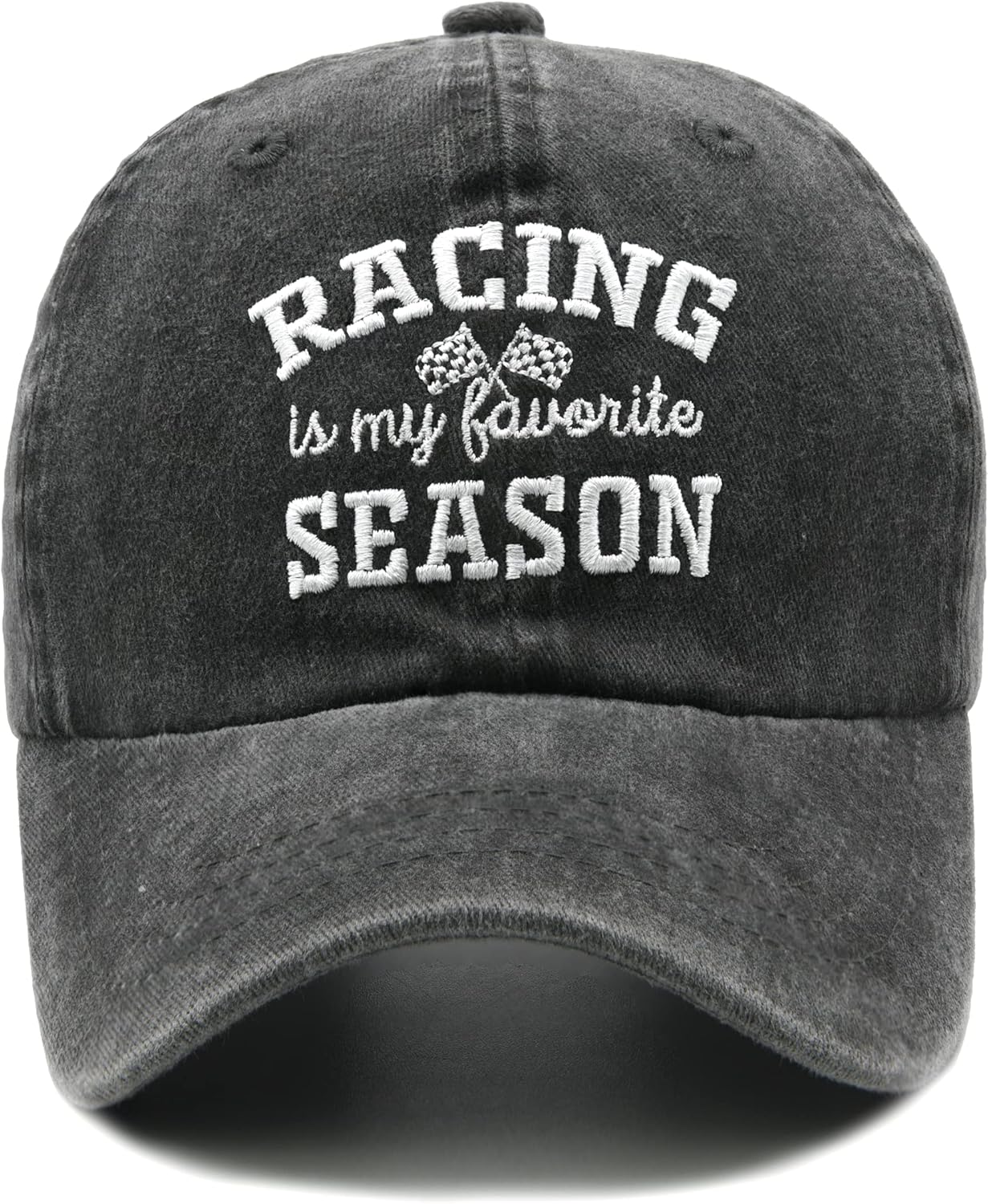 Waldeal Racing is My Favorite Season Hat, Adjustable Embroidered Washed Checkered Flags Race Car Baseball Cap for Men Women Black
