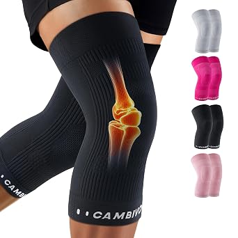 CAMBIVO Knee Brace for Women and Men 2 Pack, Ultra-Thin Lightweight Knee Compression Sleeve Black, Medium