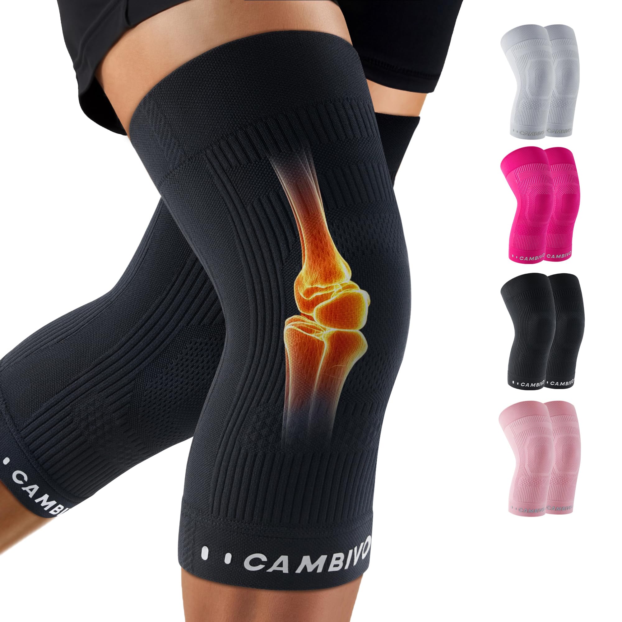 CAMBIVO Genouillère Légère et Respirante, Genouillere Arthrose genou Élastique - 50 g Ultra Fine, Confort Quotidien pour Fitness, Activités Légères, Gym Douce et Usage Journalier