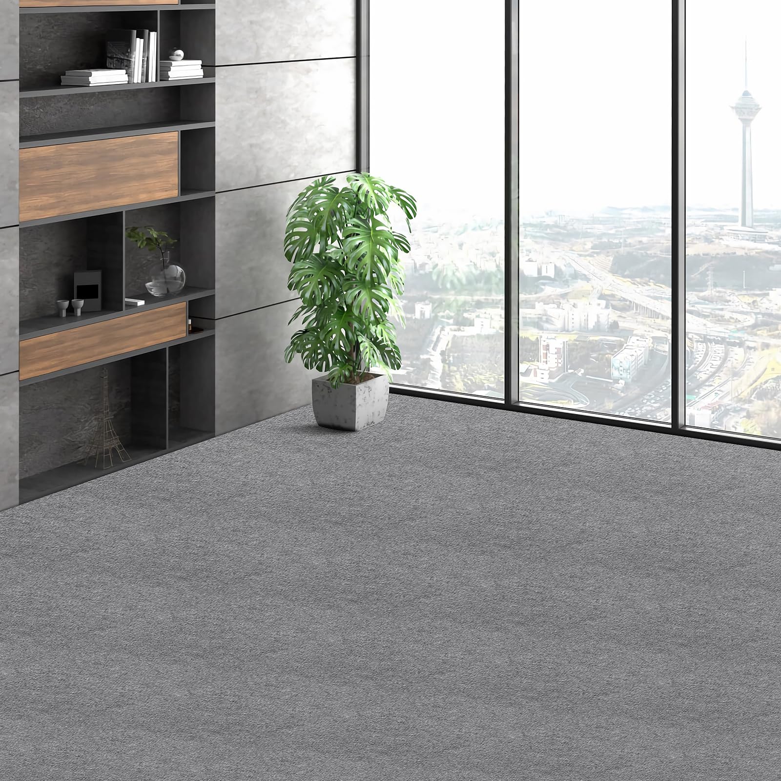 VEVOR Losetas para Alfombras, Despegar y Pegar, Autoadhesivas, Losetas de Alfombra Acolchadas, Fácil de Instalar, Bricolaje para Dormitorio, Sala de Estar, Interior y Exterior (9 Azulejos, Gris Claro)