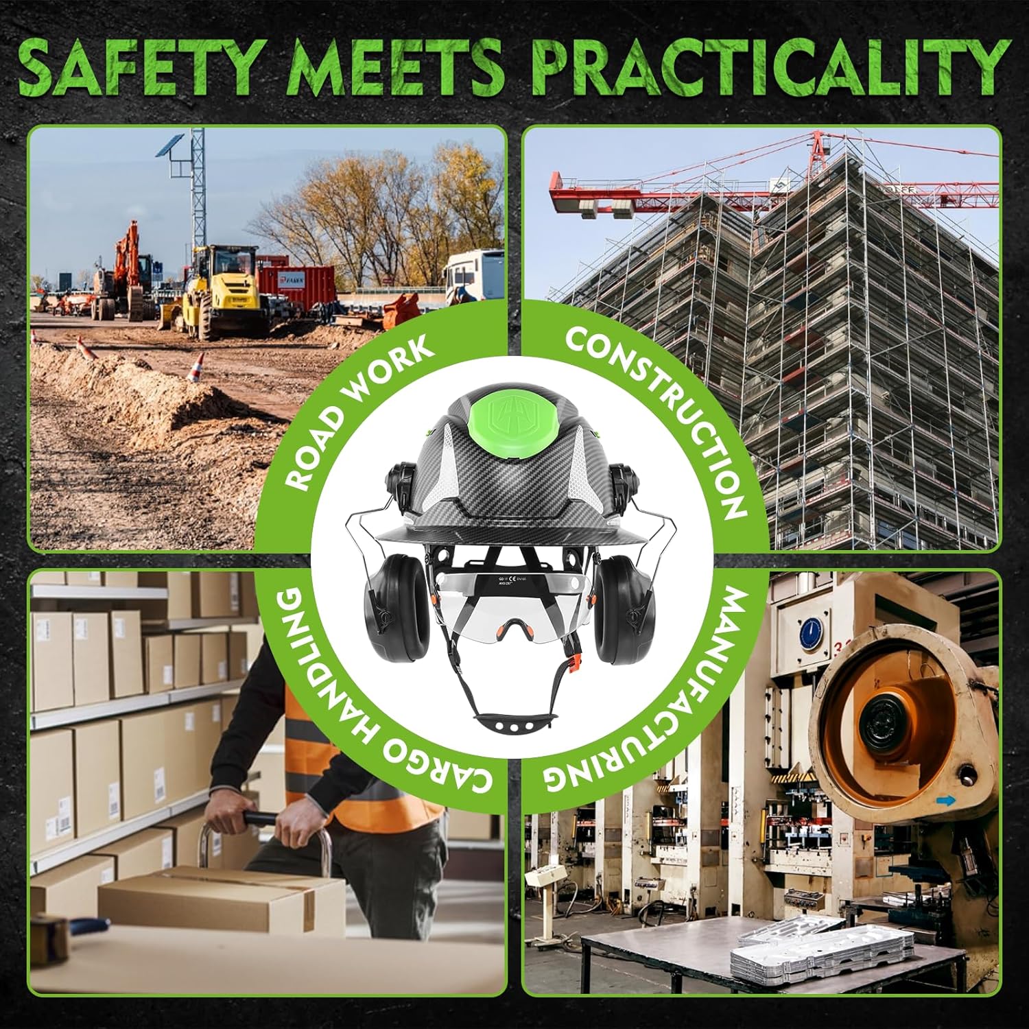 GREEN DEVIL Matrix Full Brim Hard Hat with Ear Muffs Vented Construction Safety Helmet OSHA Approved Cascos De Construccion Work Hardhat for Men&Women