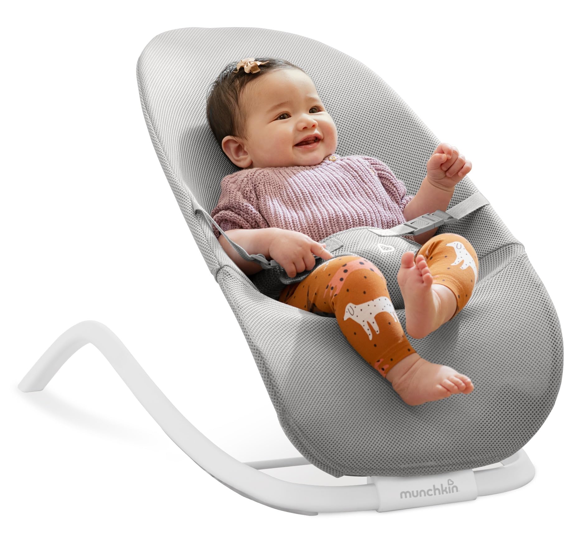 Munchkin Bascule & Rocker Printemps 2-en-1 | Balancelle Bébé avec 3 Positions de Repli | Bascule Dès la Naissance, Se Plie à Plat pour un Rangement et Voyage Facile | Indispensable Bébé | Gris
