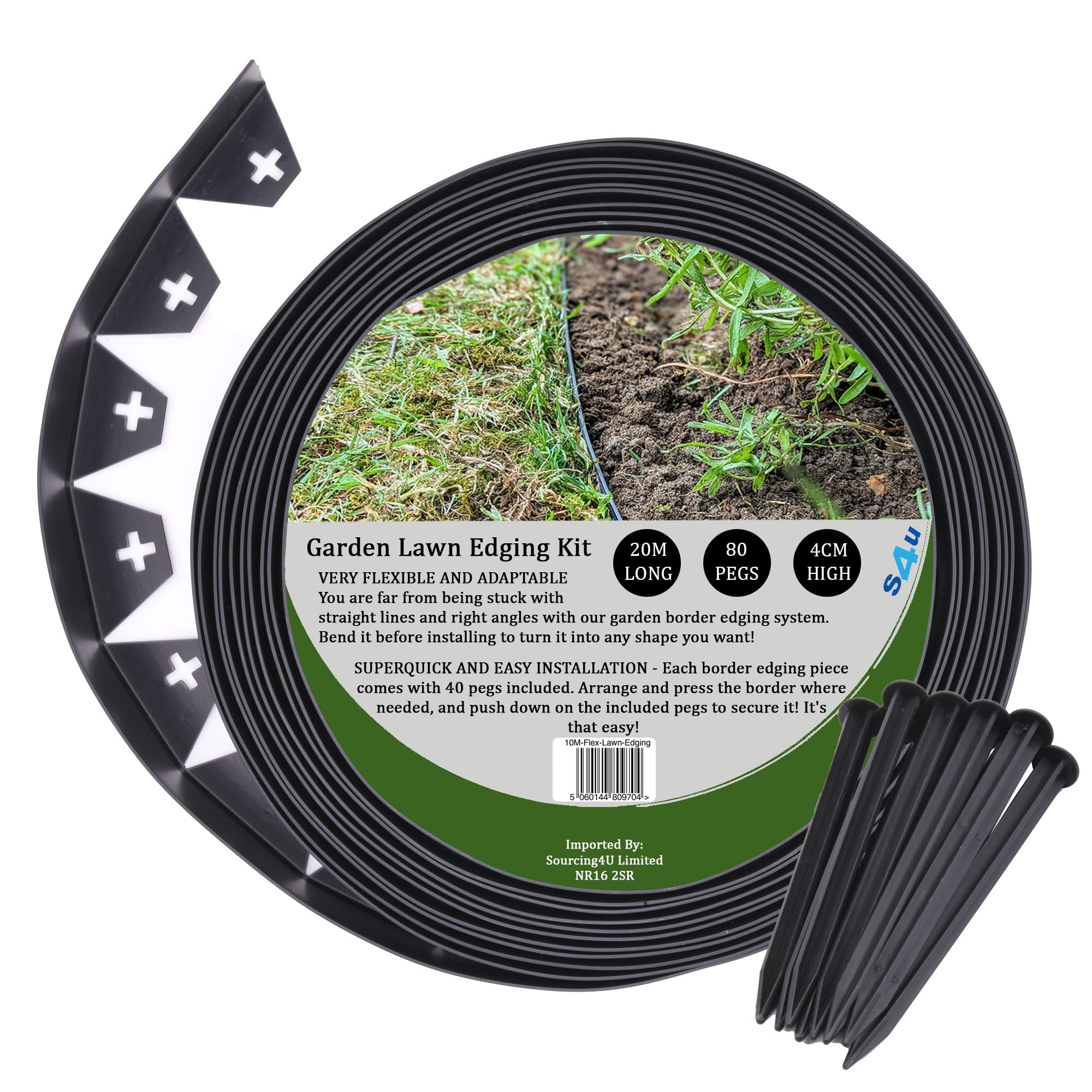 Flexible Lawn Edging Garden Edging Border with Heavy-Duty Ground Stakes 66ft | 20M Black 5CM High Flexible Flower Bed Edge and Plastic Pegs, Professional Landscape Divider
