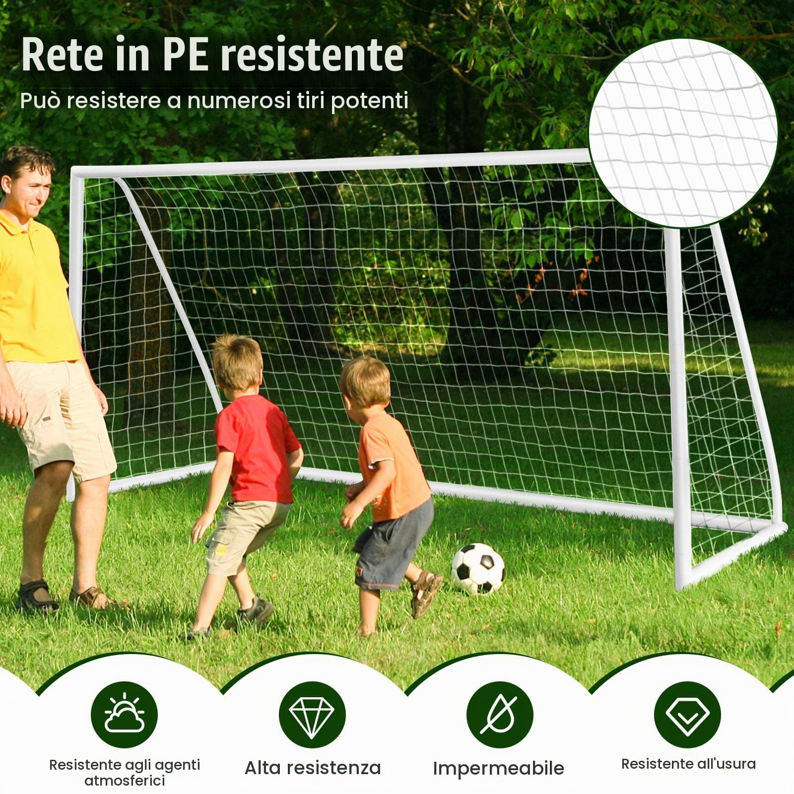 LIFEZEAL Porte da Calcio per Bambini in PVC, 365x120x182 cm, Rete da Giardino e Esterno Resistente, Porticine Giochi da Calcio Piccole