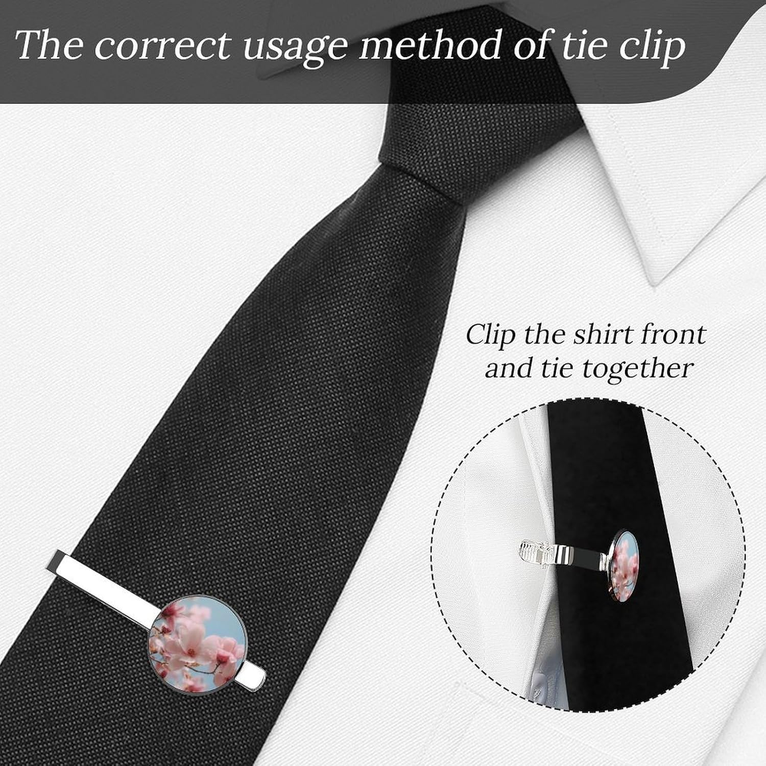 Magnolia Blossoms Flowers Men's Tie Clips Necktie Bar Pin Classic for Suit Business Wedding 1 Pair