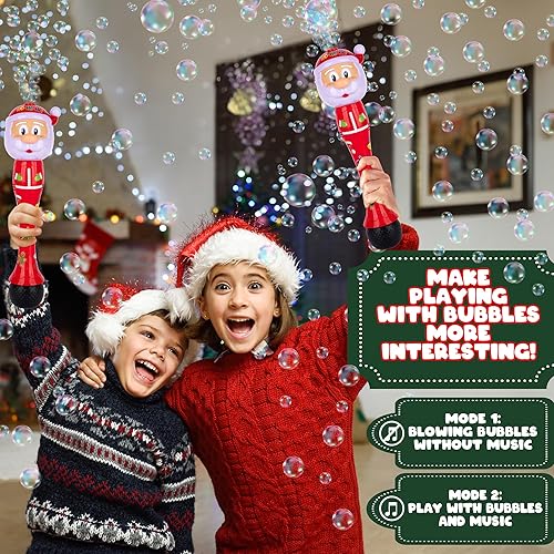 Miniatura 5 de Varita de burbujas con luz de Papá Noel para niños, soplador de burbujas de 14 pulgadas con luces y efectos de sonido, burbujas para niños de 1, 2,