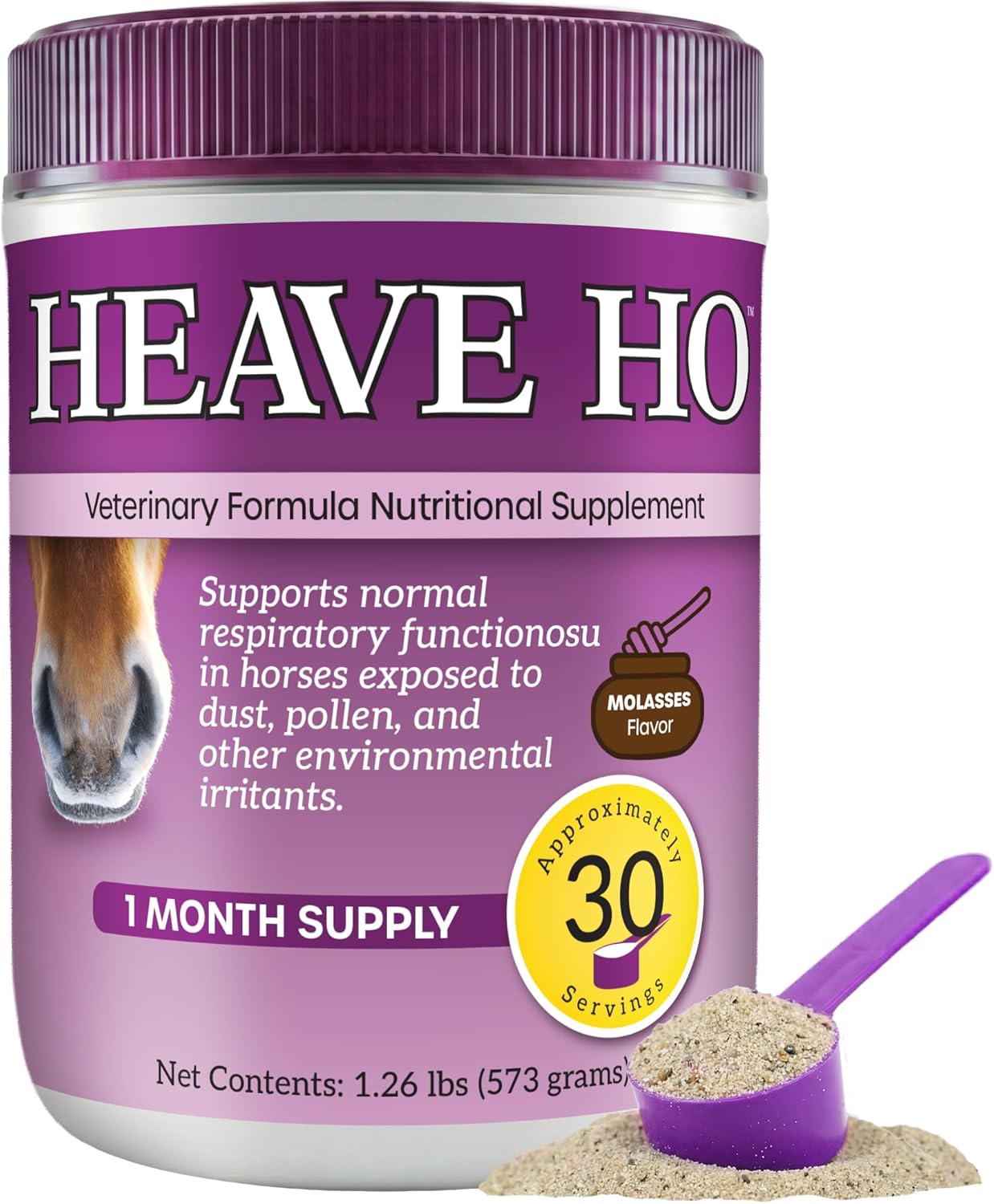HEAVE HO Equine Respiratory Support Supplement for Horses, Supports Normal Lung & Immune Function, Sugar Free Apple Flavor, 30 Servings