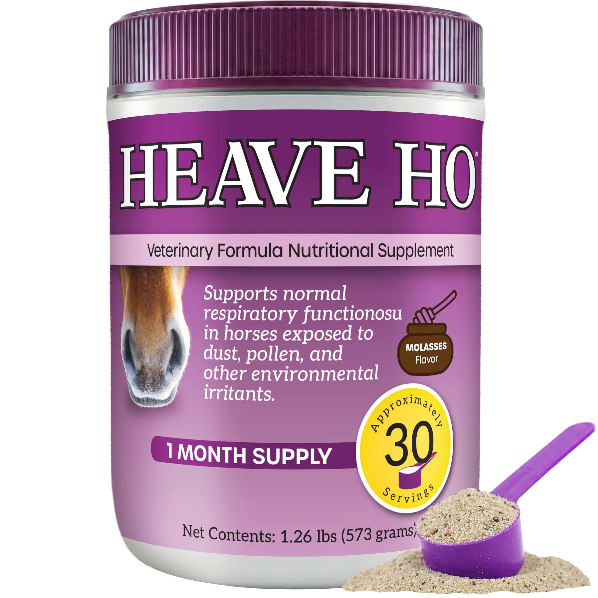 Heave Ho Equine Respiratory Support Supplement for Horses, Nutritional Airway & Immune Support, Herbal Blend with Vitamins & Minerals, Molasses Flavor, 30 Servings