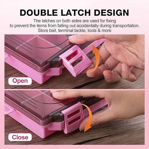 Miniatura 7 de Goture Organizador de caja de aparejos de pesca, caja organizadora de pesca transparente con regla de medición, divisores ajustables, pestillos C -