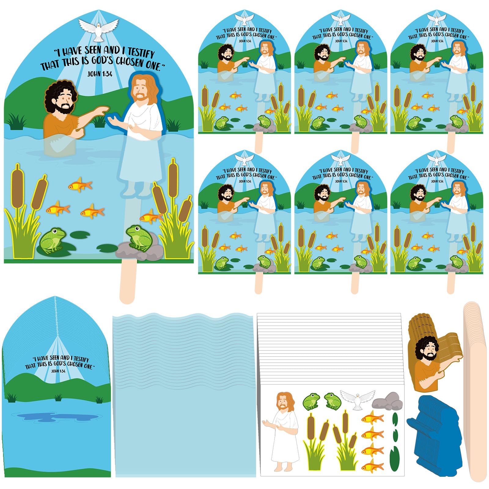 24 Pcs Baptism of Jesus Crafts for Kids Fun Home Activities 8 x 6 Inches John 1:34 Back to School Religious DIY VBS Christian Catholic Bible Crafts for Sunday School Church Classroom Gifts Supplies