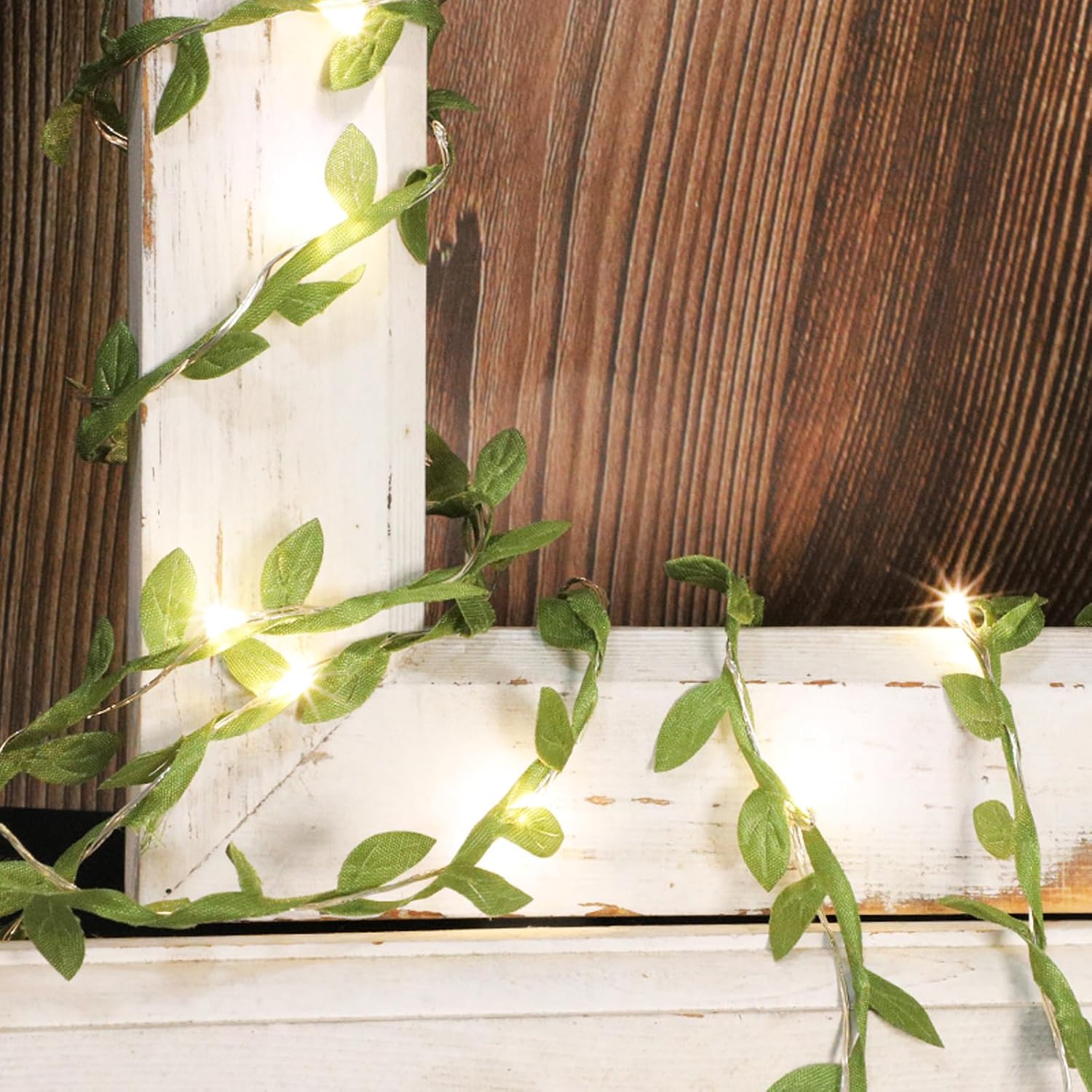 Green Leaves String Lights Battery/USB Powered - 10ft 30LEDs Lights Remote Control Tiny Artificial Ivy Leaf Vine Fairy Decorative Light for Indoor Home Wall Party Wedding Holiday Decor