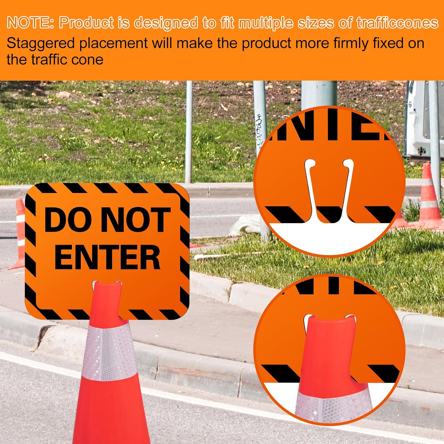 Copkim 6 Pack Cone Top “Do Not Enter” Traffic Signs – Double-sided High Visibility PVC Warning Signs for Standard Safety Cones, 12.6" x 10.4" Black on Orange