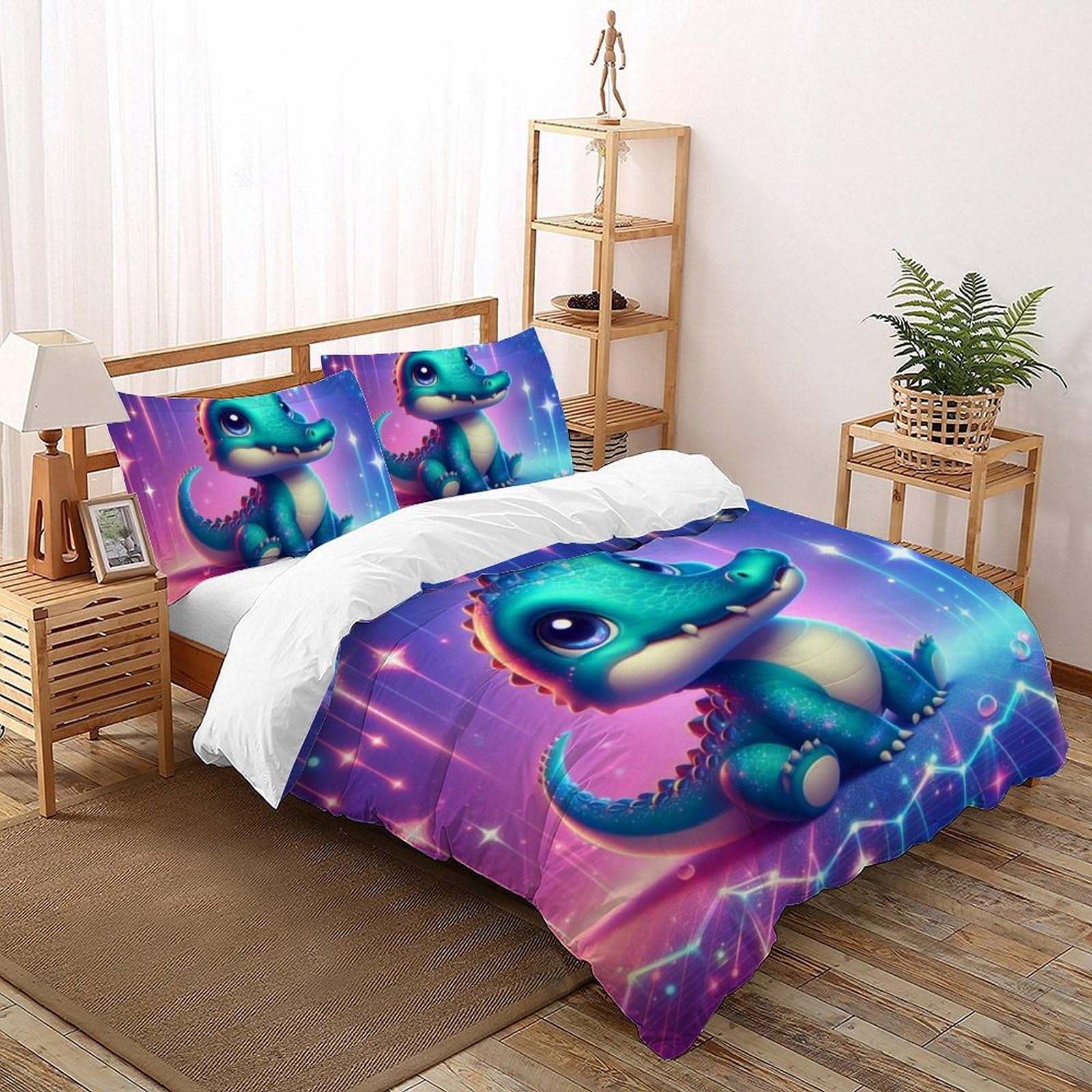 Parure de lit crocodile housse de couette double 200x200 microfibre imprimé 3D animaux dessin animé