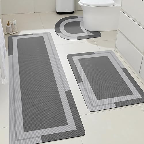 Miniatura 33 de ACCUMTEK Alfombrilla de Baño Ultrafina, Alfombrillas Antideslizantes de Espesor Reforzado para Debajo de la Puerta, Alfombras de Baño 2-gris