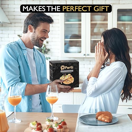 Miniatura 5 de Perlli Juego de tabla y cuchillos de bambú para queso, grande, plegable, de 18 pulgadas, redondo, de madera, giratoria, charcutería, plato de