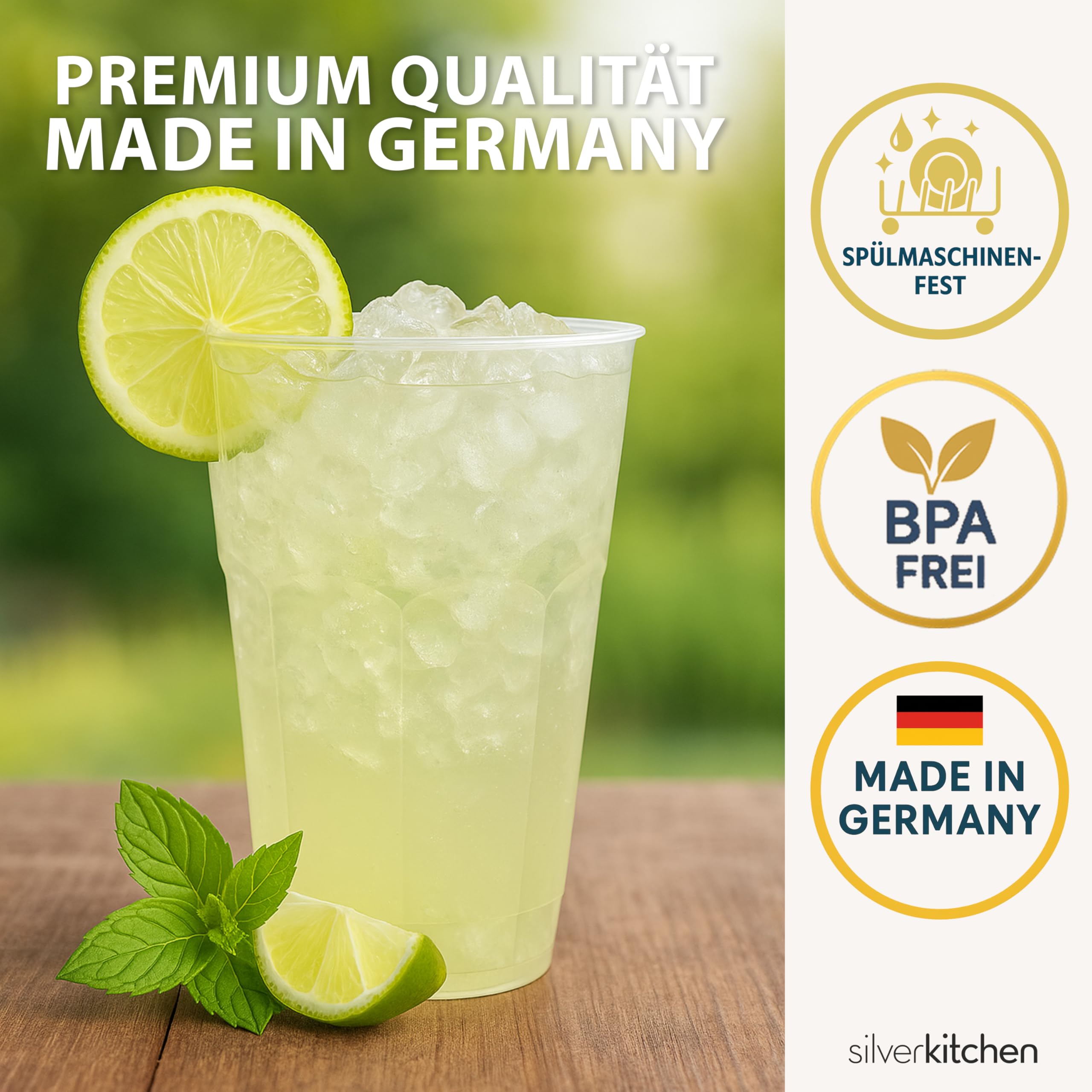100x Cocktail Plastikbecher 0,3 L – Stapelbare Mehrweg Partybecher - Spülmaschinenfeste Hartplastik Becher für Events, Partys & Gastro