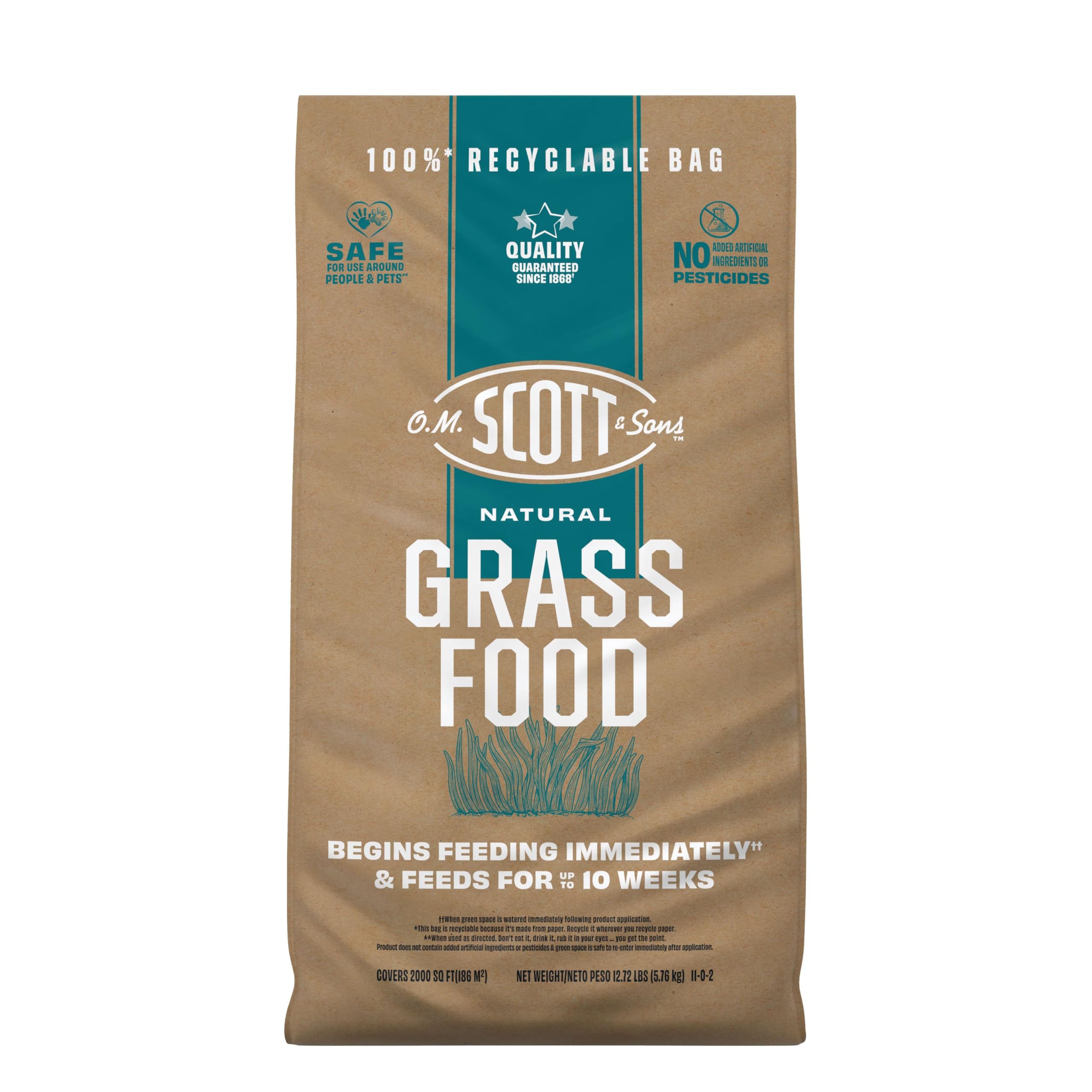 O.M. Scott and Sons Natural Grass Food, Food for Lawns, Fertilizes for up to 10 Weeks, Covers up to 2,000 sq. ft., 12.72 lbs.
