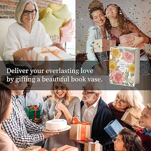 Miniatura 6 de Florero de cerámica blanca con forma de libro, florero decorativo rectangular estético para flores, decoración única del hogar para centro de mesa,