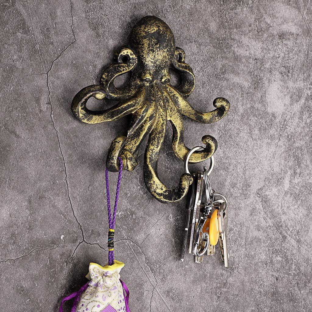 Sumnacon 6 Inch Cast Iron Octopus Decorative Coat Hook - Wall Mounted Nautical Hand Towel Rack Holder with Screws, Rustic Metal Clothing Hanger for Bedroom/Bathroom/Kitchen/Balcony, Green Bronze - Image 2