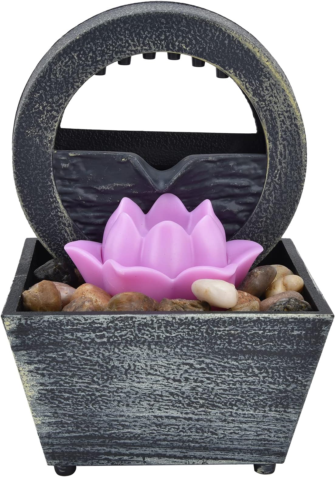 Indoor Water Fountains Lotus Lamp, Illuminated Relaxation Zen Tabletop Fountains Water Feature Feng Shui Ornaments with LED Lights for Home Office Bedroom Decoration