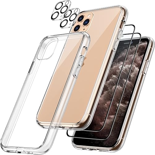 JETech Funda 5 en 1 para iPhone 11 Pro de 5.8 pulgadas, con 2 protectores de pantalla y 2 protectores de lente de cámara, no se amarillenta a prueba
