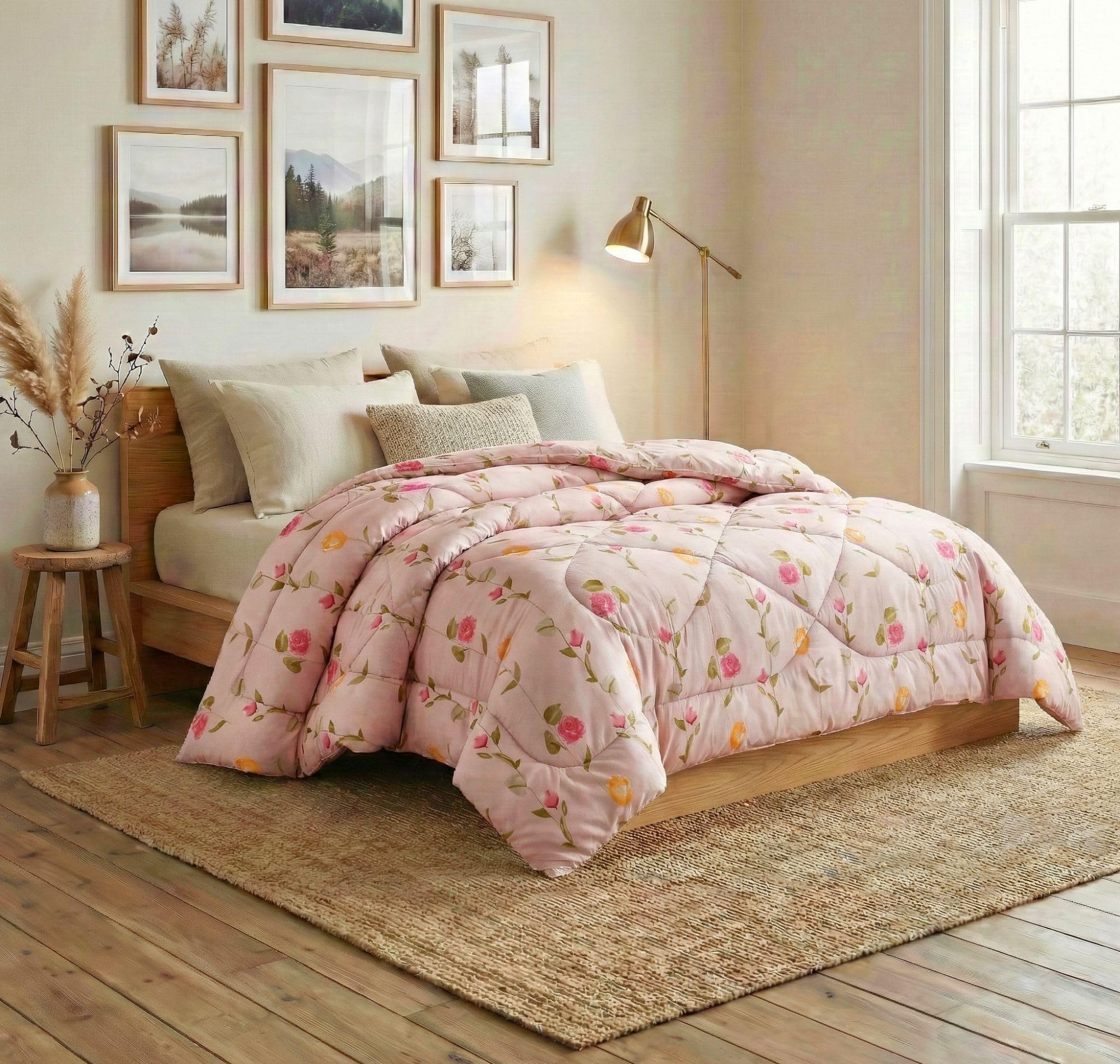 BSB HOME Glace Cotton Comforter 220 GSM (244 x 224 cm) – Premium Soft Floral Printed Double Bed Quilt | Lightweight All Season AC Blanket | Reversible Luxury Bedding for King Size Bed (Dusty Rose)-picture-20