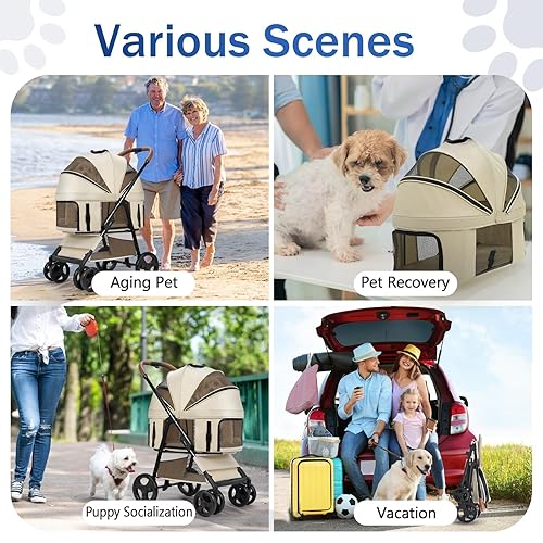 Miniatura 7 de Cochecito para mascotas de 4 ruedas para perros y gatos pequeñosmedianos con transportador desmontable y cesta de almacenamiento, plegable con un