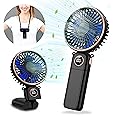 Handheld Fan Mini, Cute Hand Fan Portable, Powerful USB Rechargeable Fan with 4 Speeds and LED Display for Kids Women, Battery Small Electric Hand Held Fans Folding for Desktop/Office/Travel-Pink
