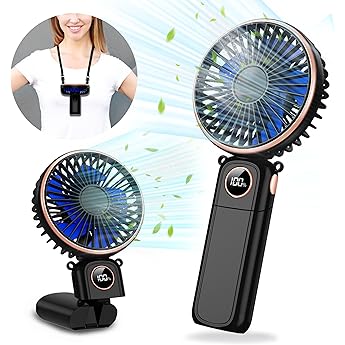 Handheld Fan Mini, Cute Hand Fan Portable, Powerful USB Rechargeable Fan with 4 Speeds and LED Display for Kids Women, Battery Small Electric Hand Held Fans Folding for Desktop/Office/Travel-Pink