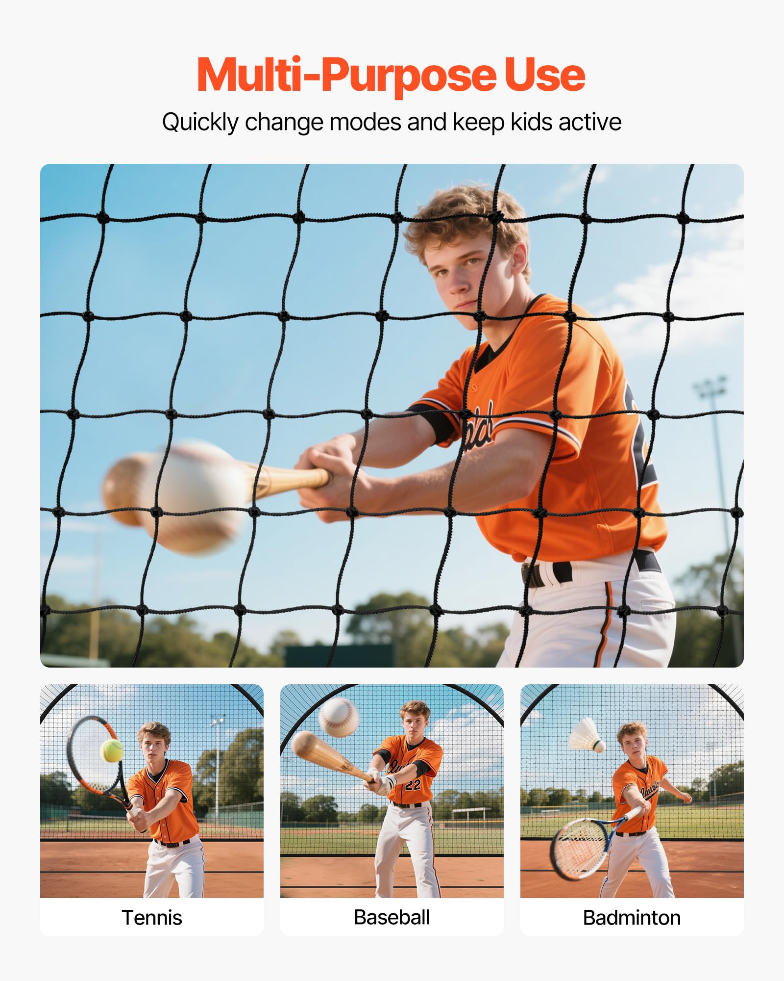 VEVOR Gabbia da Battuta Pop-Up di Baseball 6060 x 3660 x 2500 mm, Gabbia da Battuta Portatile Indipendente con HDPE Annodato a 30 Strati e Apertura per Macchina da Lancio, per Interni ed Esterni