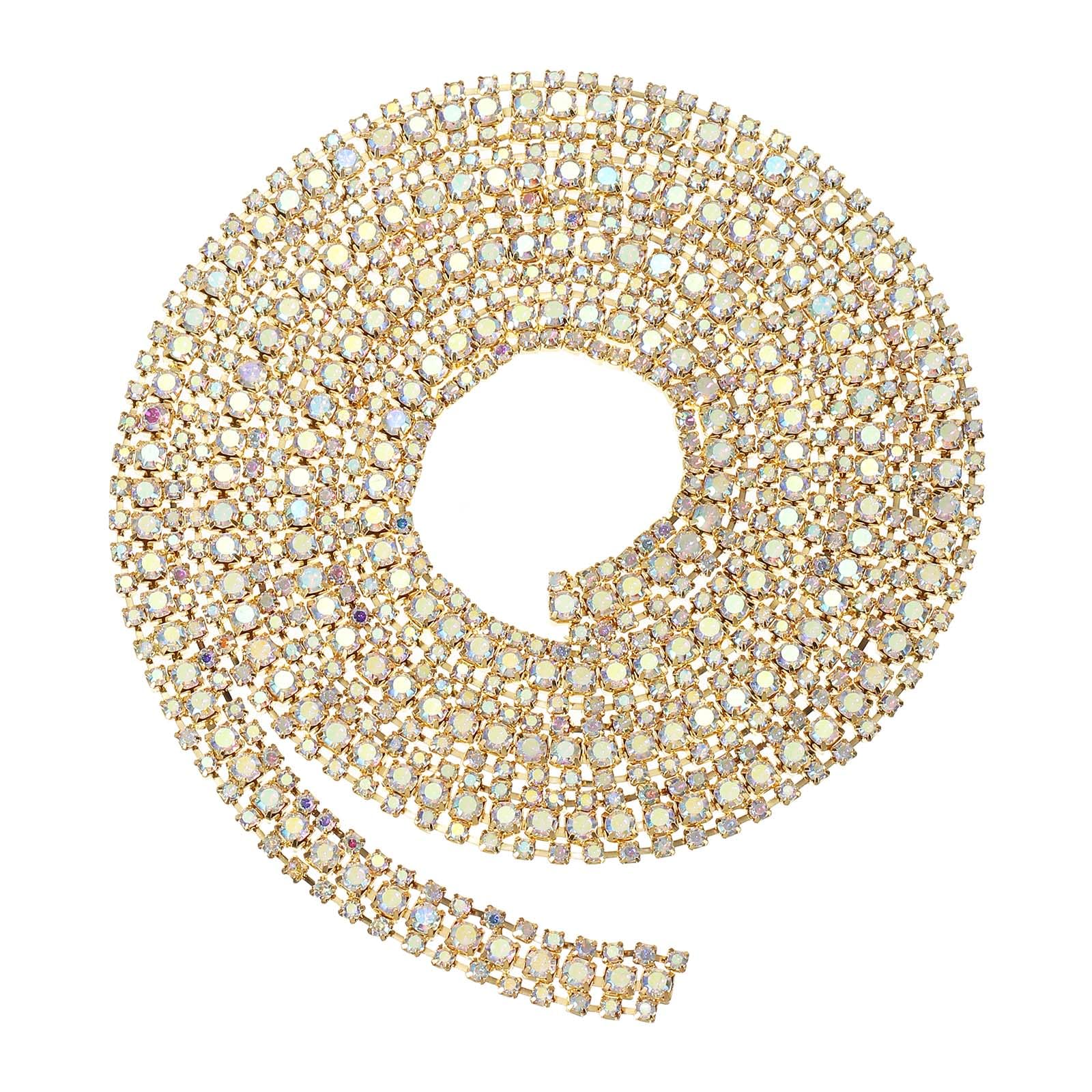 PATIKIL 1 Yard 3 Rows Crystal Rhinestone Close Chain Trim, Crystal Claw Cup Chain Trim String with Gold Base for Sewing Craft DIY Decoration Wedding Cake Bouquet, AB Color