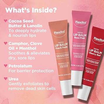 Flexitol Tinted Lip Balm, Peach Nude, 2.5% Urea, Moisturizing, Gloss |.28oz