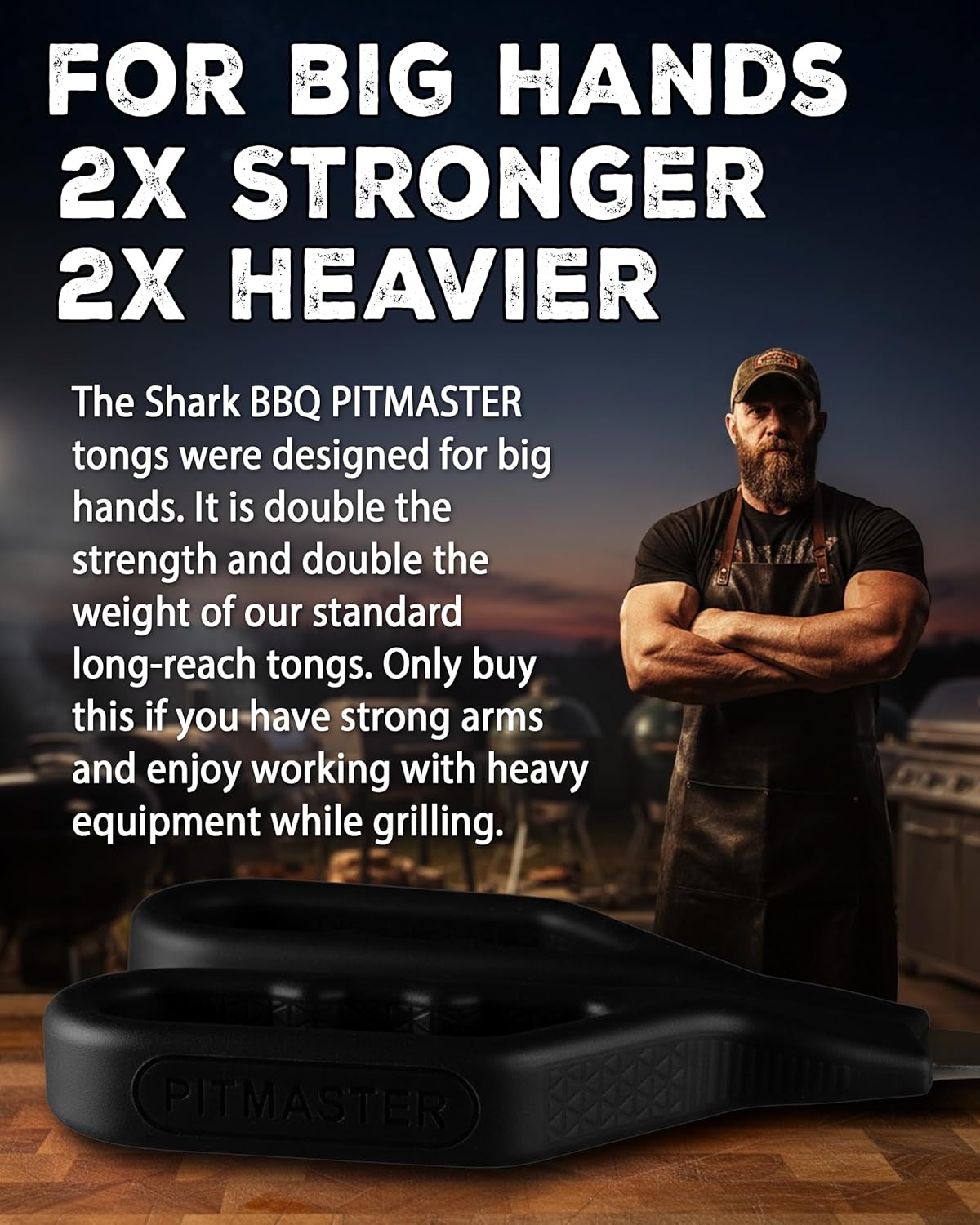 Shark BBQ Pitmaster Grill Tongs, 2X Stronger, Heavy-Duty for Big Hands & Large Cuts. Long-Reach Barbecue Grilling Tongs. Premium Stainless Steel Tong (Black)