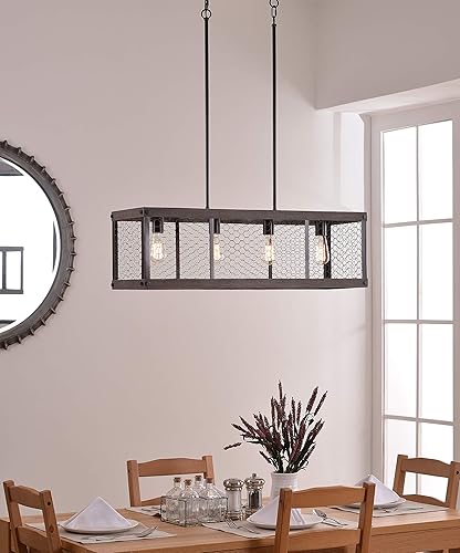 Miniatura 8 de Kenroy Home 94044ORB Acogedora luz de isla de 4 luces con acabado de madera y bronce aceitado, estilo rústico, 11 pulgadas de alto, 33.313 pulgadas