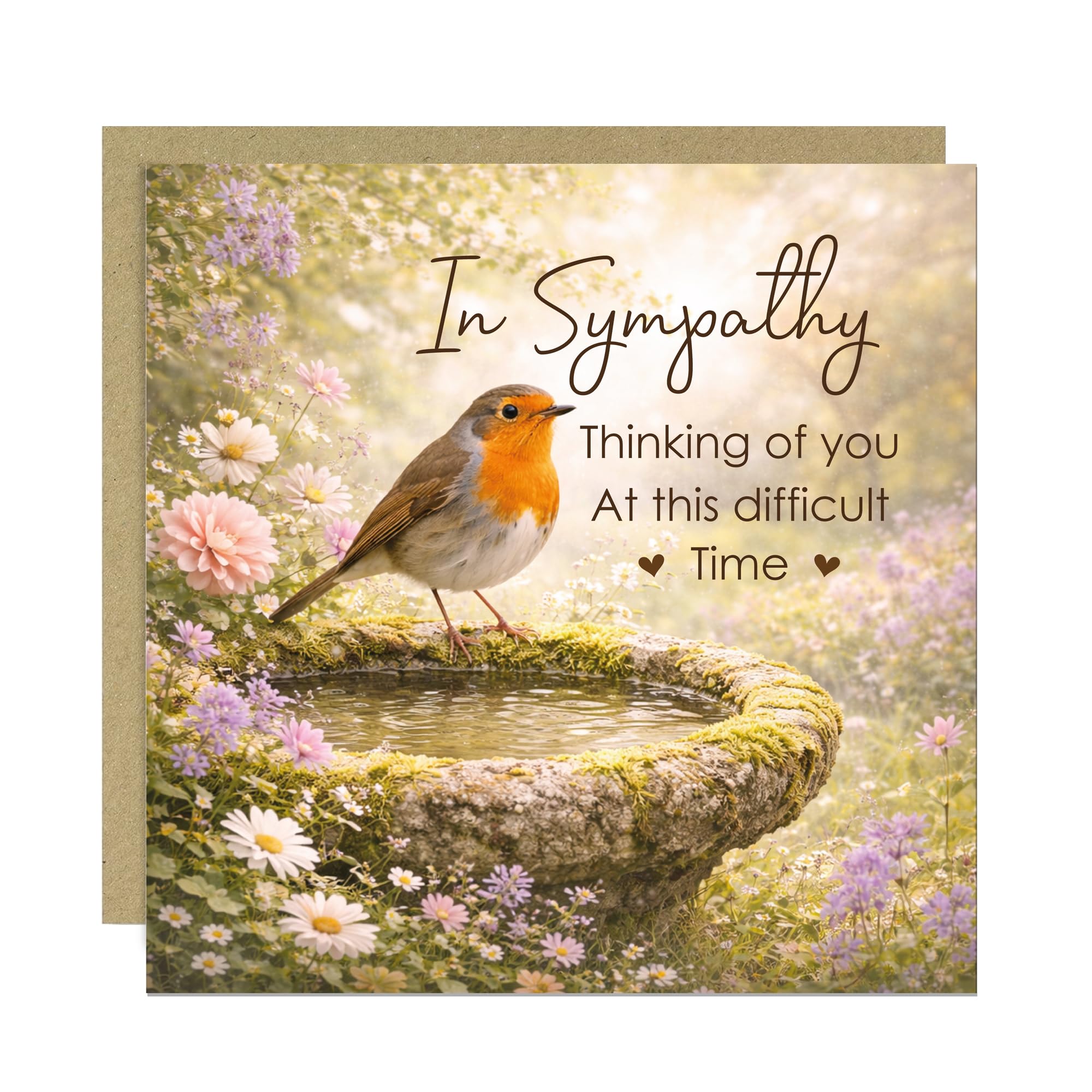Sympathy Card, Condolence Card, Mourning Bereavement Cards For Adults, Thinking of You, Sorry For Your Loss Greetings Cards 145x145mm With Kraft Envelope (In Sympathy)