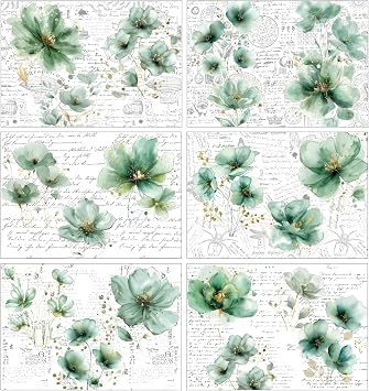 6 Sheets Vintage Floral Rub on Transfer Stickers Furniture Crafts Flower Decals for Wood Scrapbook Door Window Scrapbook DIY Home Office Decor Wood Fabric Envelope Crafts 12x9 Inch