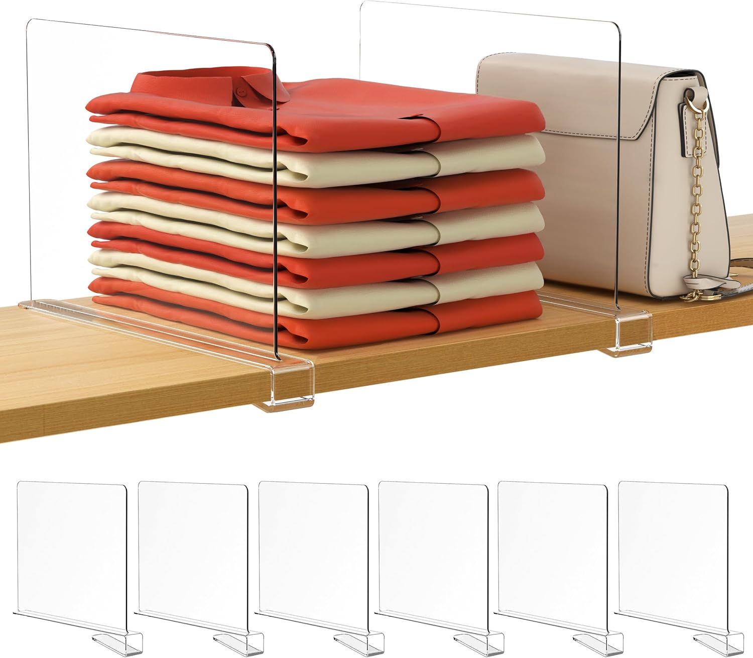 HBlife 6-Pack Clear Shelf Dividers Vertical Purse Organizer