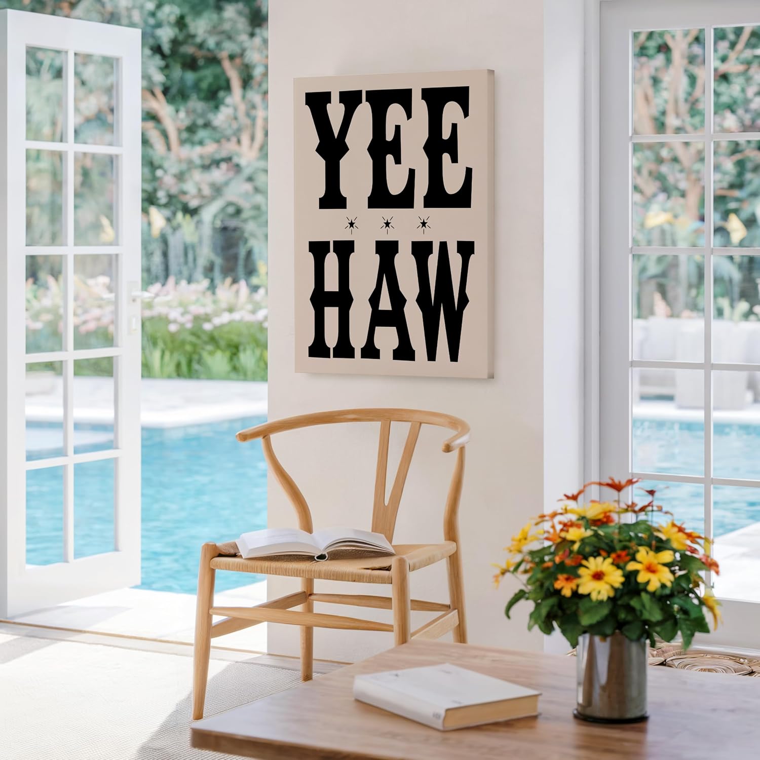 Poster Master Yeehaw Canvas - Retro Typography Print - Wild West & Western Art - Trendy Gift for Men & Women - Minimal Wall Decor for Ranch, Cabin, Dorm or Living Room - 8x10 STRETCHED Canvas