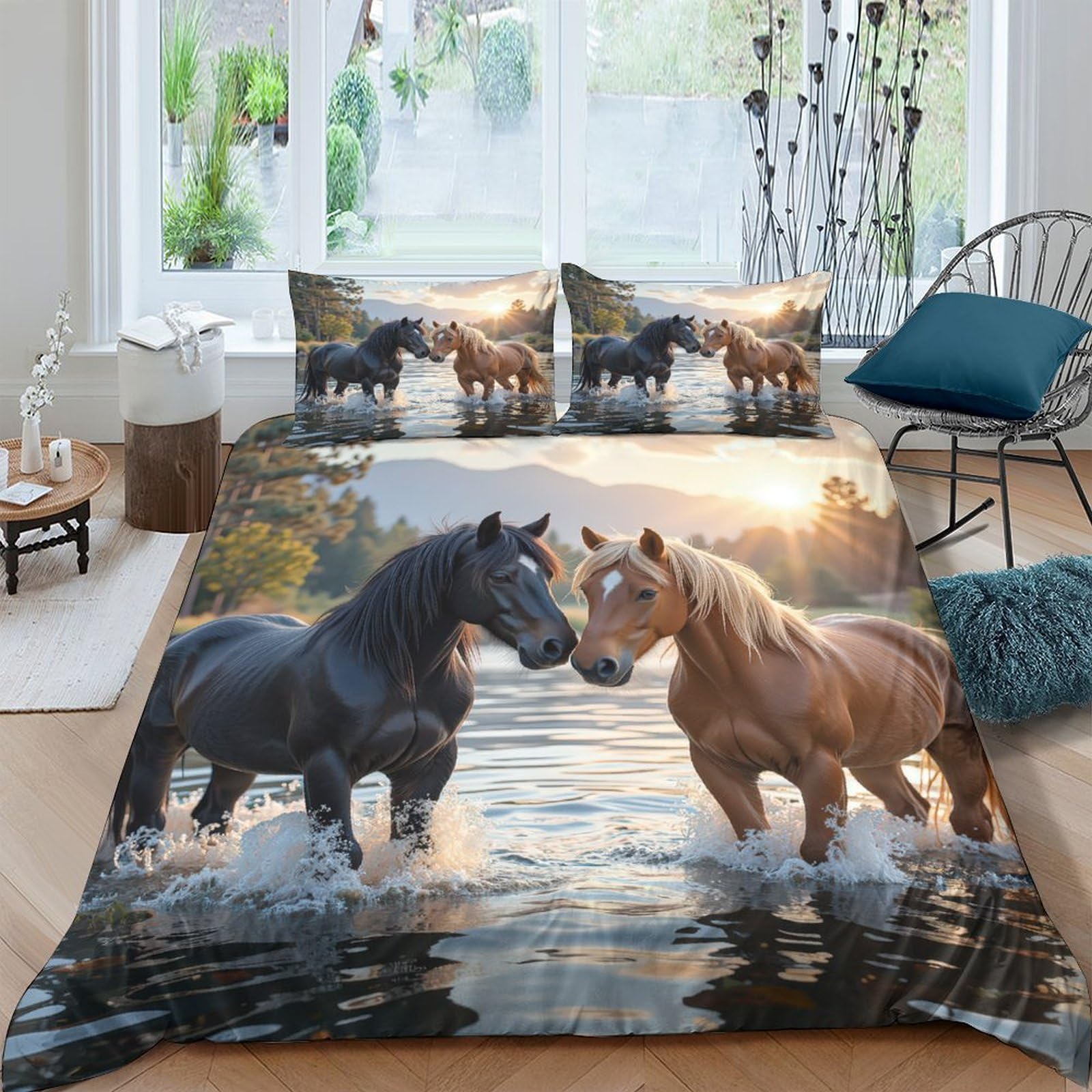 Ctjqhvkz Style-2 3D Printed Brown Black Horse Fitted Sheet Microfiber Soft Decorative Wild Horse Bed Cover For Bedroom Guestroom Dorm Mattress Protection Single（135X200cm）